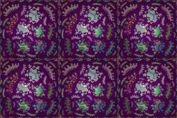 Seamless pattern with interesting doodles on colorfil background. Pano. Raster illustration.
