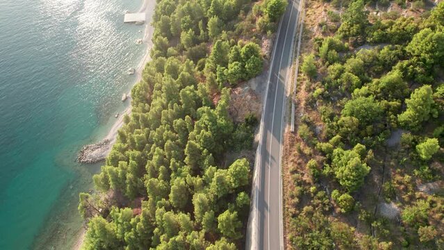 Tourist town of Tucepi idyllic beach aerial view, Riviera Makarska region of Croatia