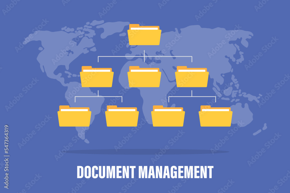Poster dms document management system concept with folder structure with modern flat style