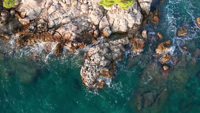 Idyllic turquoise beach aerial view, Malinska on Island of Hvar, Croatia