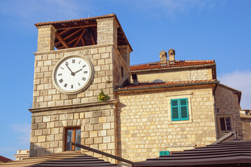 Fototapeta na wymiar Montenegro. View of Clock Tower in Old Town of Kotor - UNESCO World Heritage site