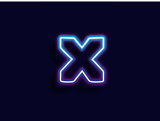 Neon alphabet letter x sign. Blue color style. Vector illustrator