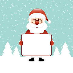 Weihnachtsmann Mit Schild Im Wald Schnee Türkis