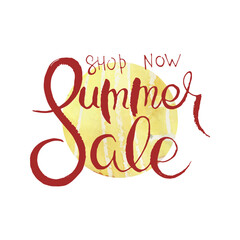 Summer Sale. Ink lettering art. Hand drawn lettering phrase. Modern brush calligraphy card. Illustration isolated on white background