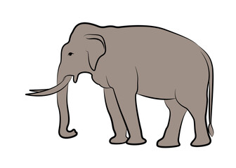 Black line drawing of an elephant on a white background isolated.