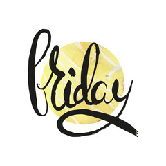 Friday. Ink lettering art. Hand drawn lettering phrase. Modern brush calligraphy card. Illustration isolated on white background