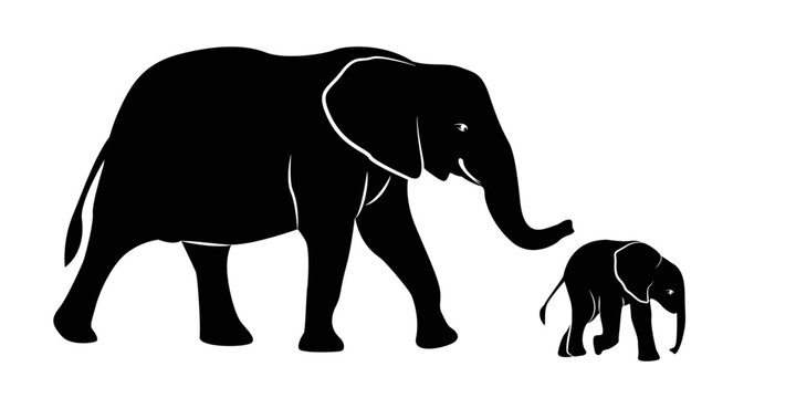 silhouette of an elephant with a baby elephant-vector illustration