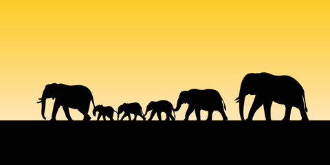 Fototapeta na wymiar Family silhouette of elephant walking, vector graphic design illustration isolated on white background.