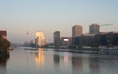 early morning cityscape view at the river spree in Berlin