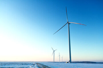 landscape with wind farm, winter time Poland Europe