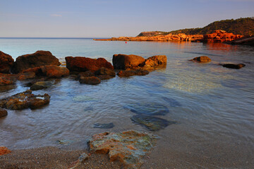 Tranquil view of S'illot des rencli near San Juan, Ibiza, Balearic Islands, Spain.