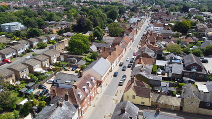 Hitchin Hertfordshire, market town England UK drone aerial view..