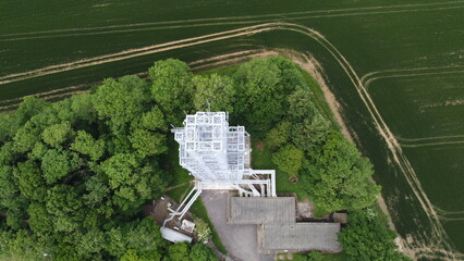 Telecoms mast ,tower UK  drone aerial view..