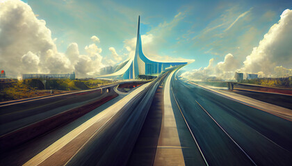 Obraz premium Abstract futuristic city with ultra speed highways