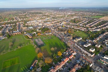 Fototapeta na wymiar Upminster Essex UK Aerial drone view street and roads