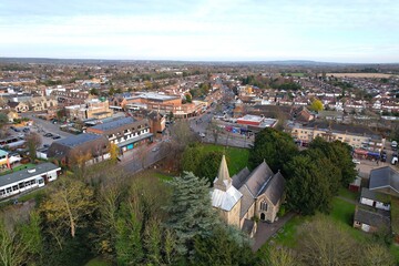 Fototapeta na wymiar Upminster Essex UK Aerial drone view street and roads