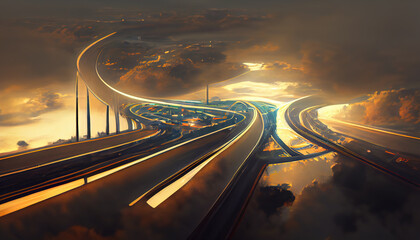 Obraz premium Abstract futuristic city with ultra speed highways