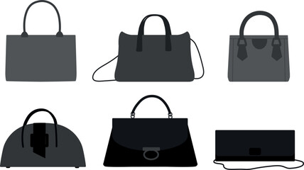 Vector illustration of ladies bags. Set of strong handbags