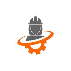 Fototapeta premium Woman construction worker logo isolated on white background