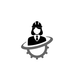 Woman construction worker logo isolated on white background