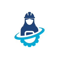 Woman construction worker logo isolated on white background