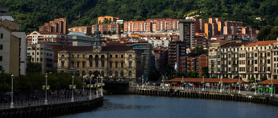 View of Bilbao townhall and river, Basque Country, Spain