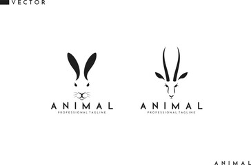 Wild animal logo. Isolated antelope and rabbit on white background
