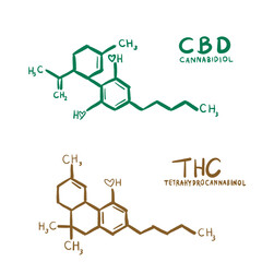 CBD and THC chemical structure hand written that decorated by heart instead of O or Oxygen position on white background 