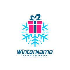 Winter Gift logo template, Gift Winter logo design vector