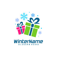 Winter Gift logo template, Gift Winter logo design vector
