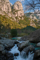 A clear autumn morning in Mello's and Masino's Valley, Lombardy northern Italy Alps