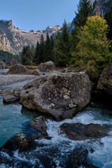 A clear autumn morning in Mello's and Masino's Valley, Lombardy northern Italy Alps