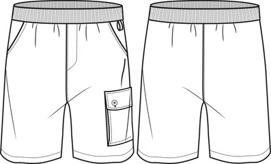 KID BOYS BOTTOM WEAR SHORTS  FRONT AND BACK FLAT DESIGN VECTOR