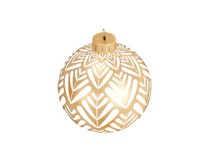 The isolated elegance golden Christmas decorative ball with floral pattern on transparent background