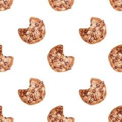 Seamless pattern of watercolor chocolate cookies and gingerbread. Christmas gingerbread cookies. Christmas decorations, Cookie Day