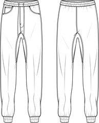 MEN AND BOYS WEAR TRACK JOGGERS AND TROUSERS TECHNICAL FLAT DESIGN VECTOR
