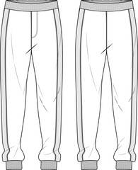 MEN AND BOYS WEAR TRACK JOGGERS AND TROUSERS TECHNICAL FLAT DESIGN VECTOR