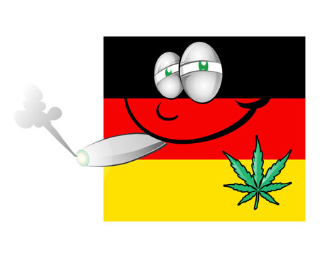 Illustration of a Germany  flag cartoon with a marijuana leaf
