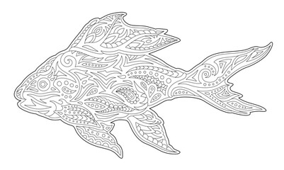 Naklejka premium Line art for coloring book with fish silhouette