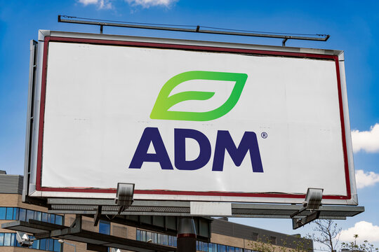 Advertisement billboard displaying logo of ADM