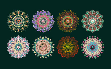 Set of 8 Colorful Mandalas