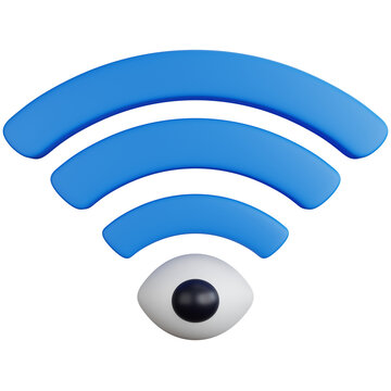 3d rendering the wifi signal logo with the eye logo below it isolated