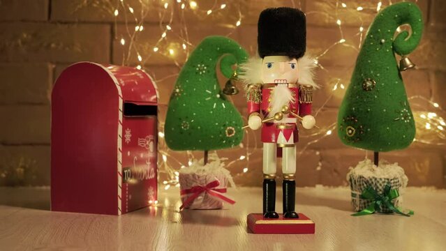 New Year's toy. wooden drummer. mailbox . nutcracker