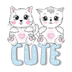 Adorable cats kitten friends cartoon with quote text Cute