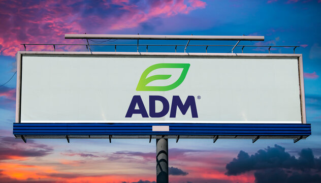 Advertisement billboard displaying logo of ADM