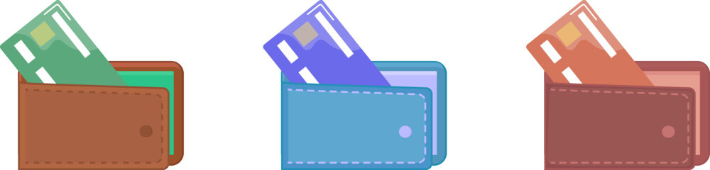 wallet and credit cards in different colors