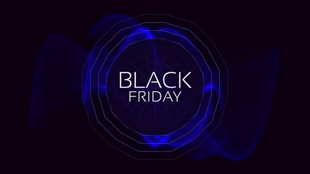 Black Friday with neon blue waves, motion abstract holidays, club and corporate style background