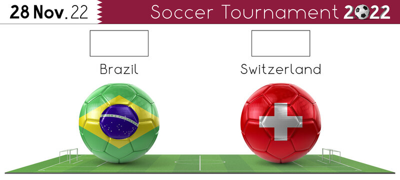 Brazil and Switzerland soccer match - Tournament 2022 - 3D illustration