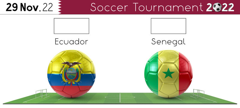 Ecuador and Senegal soccer match - Tournament 2022 - 3D illustration