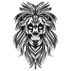 Fototapeta premium sugar skull lion hand drawn vector clip art black and white